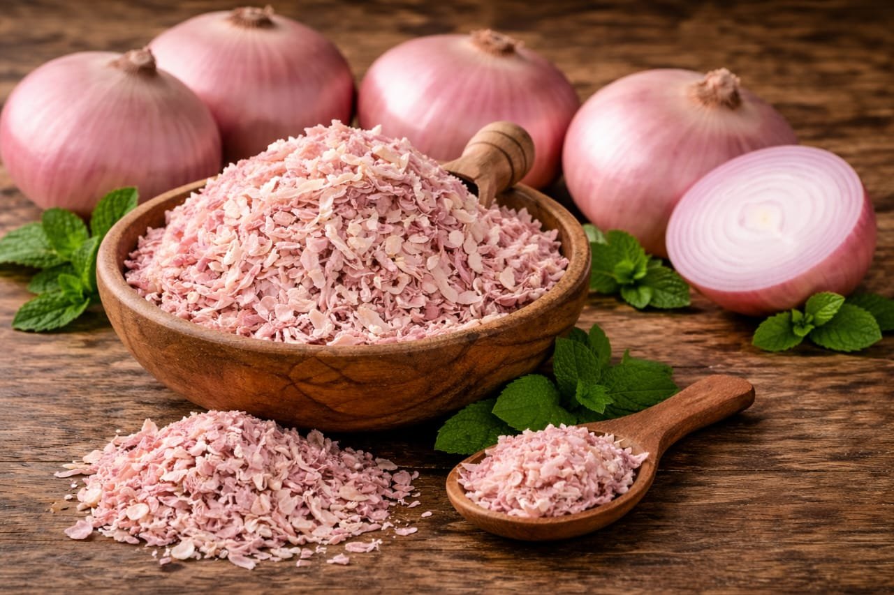 Pink onion flakes